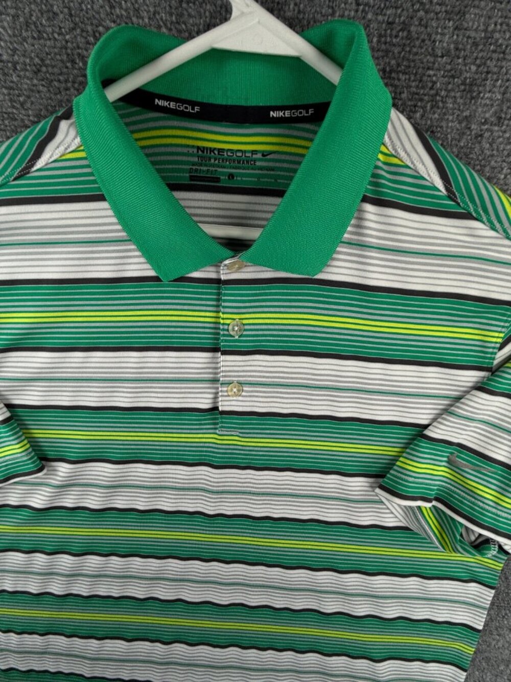 Nike Golf Tour Performance Striped Green Polo Shirt Short Sleeve Stretch Large